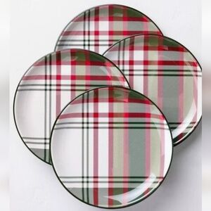 New Set Of 4 Hearth & Hand Christmas  Melamine Dinner Plates Plaid Green/Red